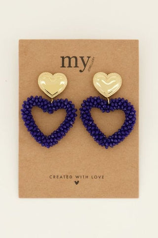 Trendjuwelier Bemelmans - My Jewellery Statement Oorhangers Met Kralen Hart Blauw Goud o14