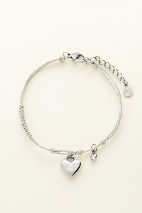 Trendjuwelier Bemelmans - My Jewellery Touwarmband Met Hart En Diamantje Zilver a9