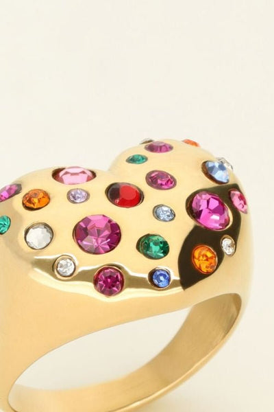 Trendjuwelier Bemelmans - My Jewellery Universe Statement Ring Met Hart En Gekleurde Steentjes Gold r20