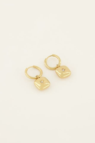 Trendjuwelier Bemelmans - My Jewellery Vierkante Oorbellen Met Strass Ster Goud o5