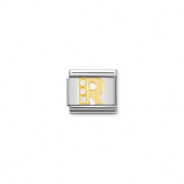 Nomination Verwisselbare Classic Link Letters met zirconia steentjes in 18krt goud | Trendjuwelier Bemelmans.