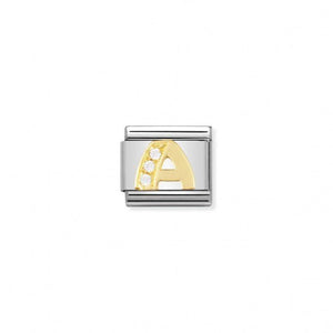 Nomination Verwisselbare Classic Link Letters met zirconia steentjes in 18krt goud | Trendjuwelier Bemelmans.