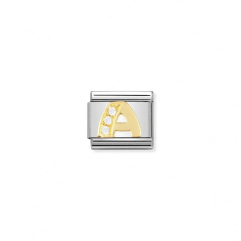 Nomination Verwisselbare Classic Link Letters met zirconia steentjes in 18krt goud | Trendjuwelier Bemelmans.