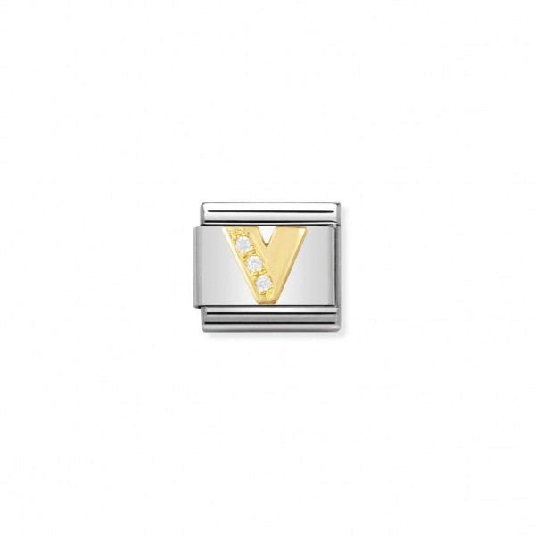 Nomination Verwisselbare Classic Link Letters met zirconia steentjes in 18krt goud | Trendjuwelier Bemelmans.