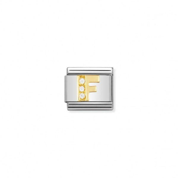 Nomination Verwisselbare Classic Link Letters met zirconia steentjes in 18krt goud | Trendjuwelier Bemelmans.