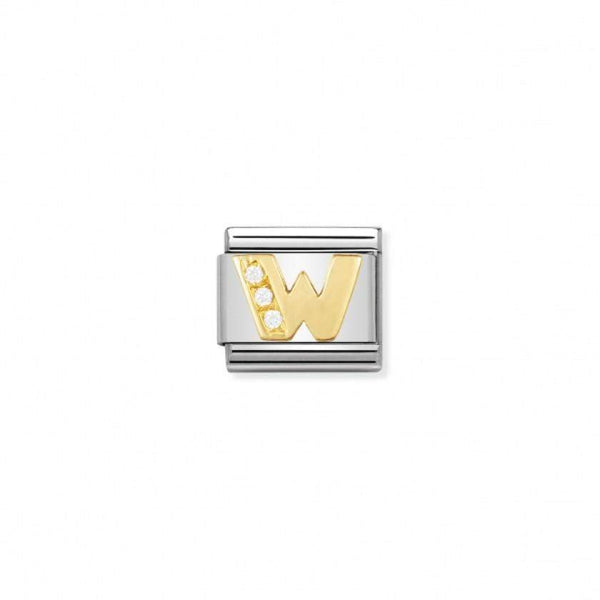 Nomination Verwisselbare Classic Link Letters met zirconia steentjes in 18krt goud | Trendjuwelier Bemelmans.