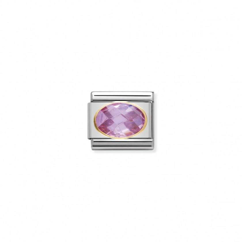 Nomination Verwisselbare Classic Link Zirconia Roze met 18krt goud omhuld | Trendjuwelier Bemelmans.